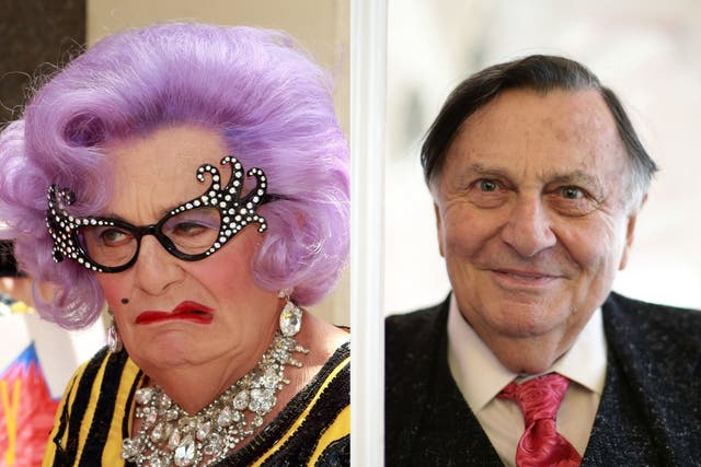<p>Dame Edna and Barry Humphries</p>